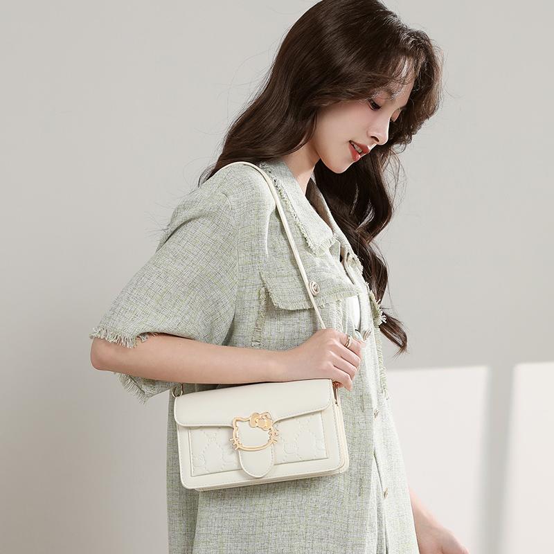 New Sanrio MESUCA/Mesuka Hello Kitty Synthetic Leather Shoulder Bag, Crossbody Bag, Small Square Bag Women's HHF24980