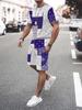 Plus Size Men 3D Print Round Neck T-Shirt Drawstring Shorts Set