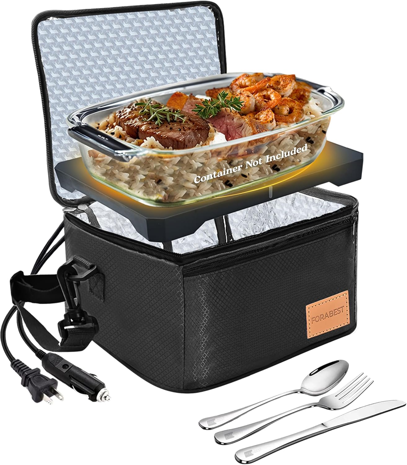 

Heated Lunch Box 80W Stainless Steel Portable Food Warmer with Leakproof Lid, Car/Office Use чорний