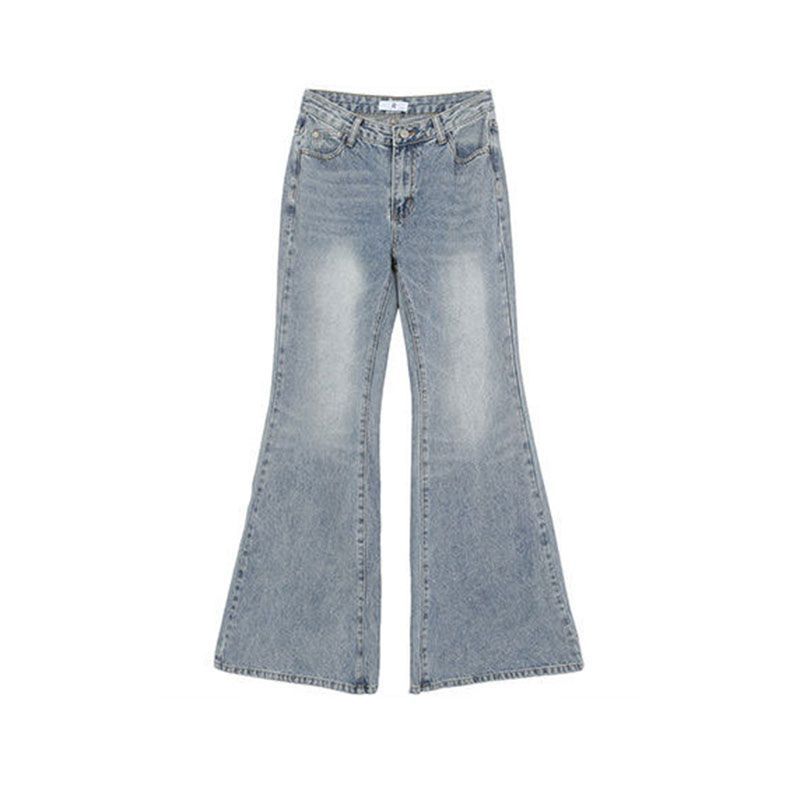 Light Colour Flare Jeans Women Big Size High Waist Design Sense Wide Leg Trousers Elastic Show Skinny Micro Flare Trousers Long Denim Pants