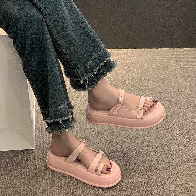 Fashion Designer Women Platform Slippers Mid Heels Sandals Summer Casual Chunky Shoes 2024 New Fad Pumps Thick Women Slides Flip-flops