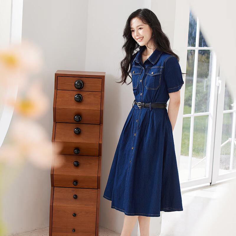 

VICTORIA&VERA Women s Denim Square Neck Short Sleeve Midi Dress V6S21L19 XL