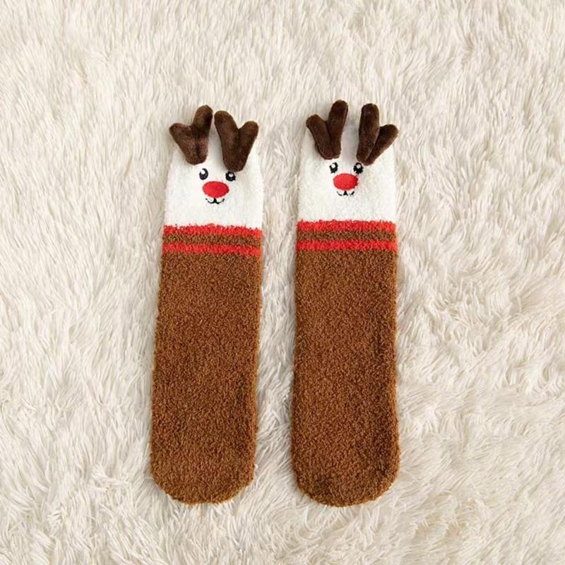 4 Pairs Thick Warm Coral Fleece Socks for Women Men Funny Christmas Pattern Seasonal Indoor Sleeping Slipper Socks