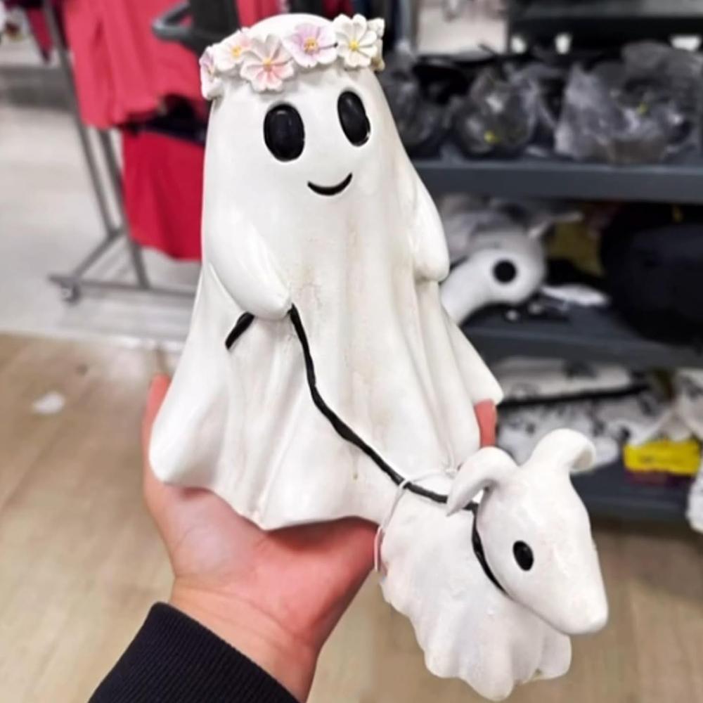 1× Cute Ghost Walking Dog Statue For Dining Table ,Office, Halloween Decoration