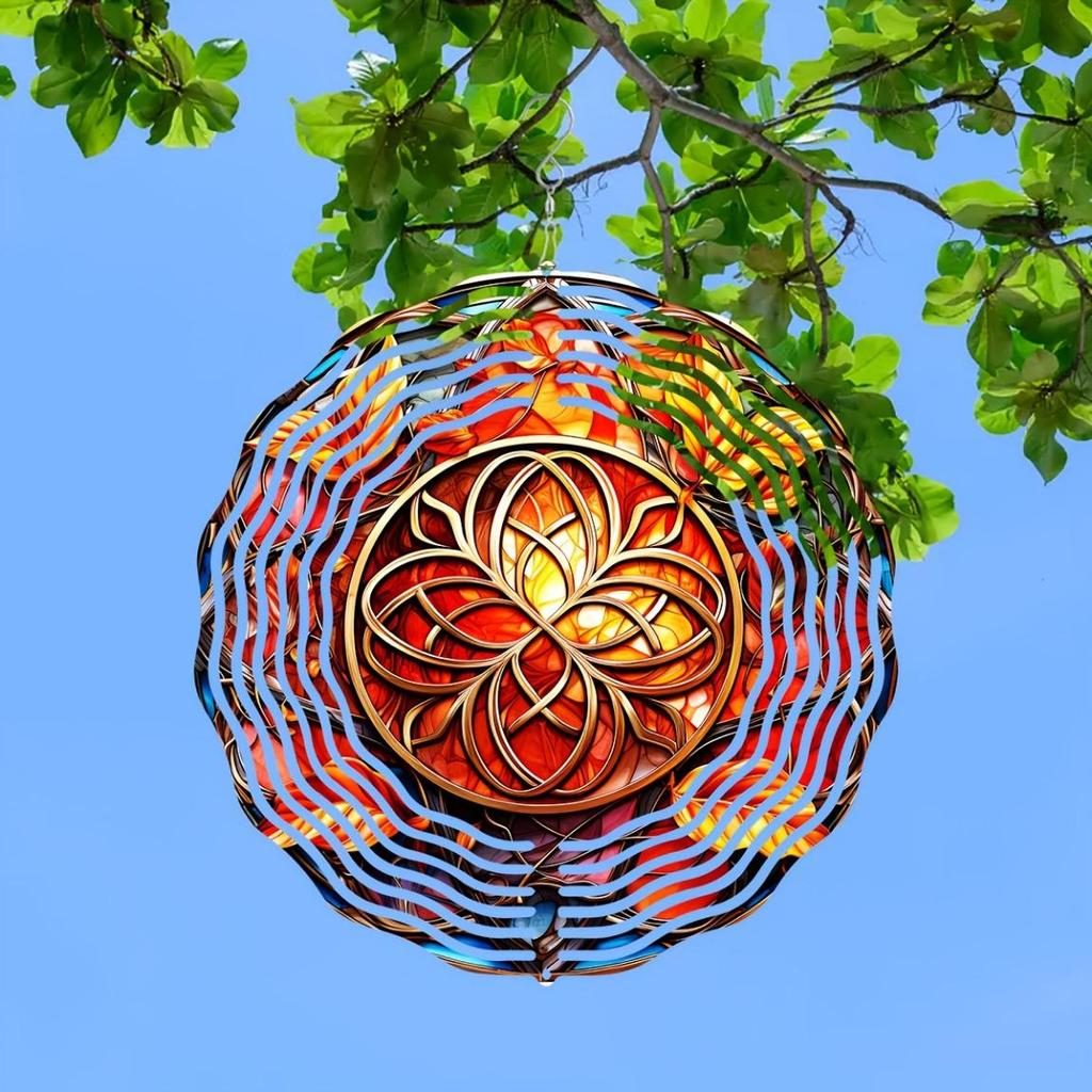 Autumn Celtic Wind Spinner 10 Inch 2D Metal Art Garden Decor Rotating Hook Vibrant Colors Geometric Pattern Indoor Outdoor Housewarming Gift