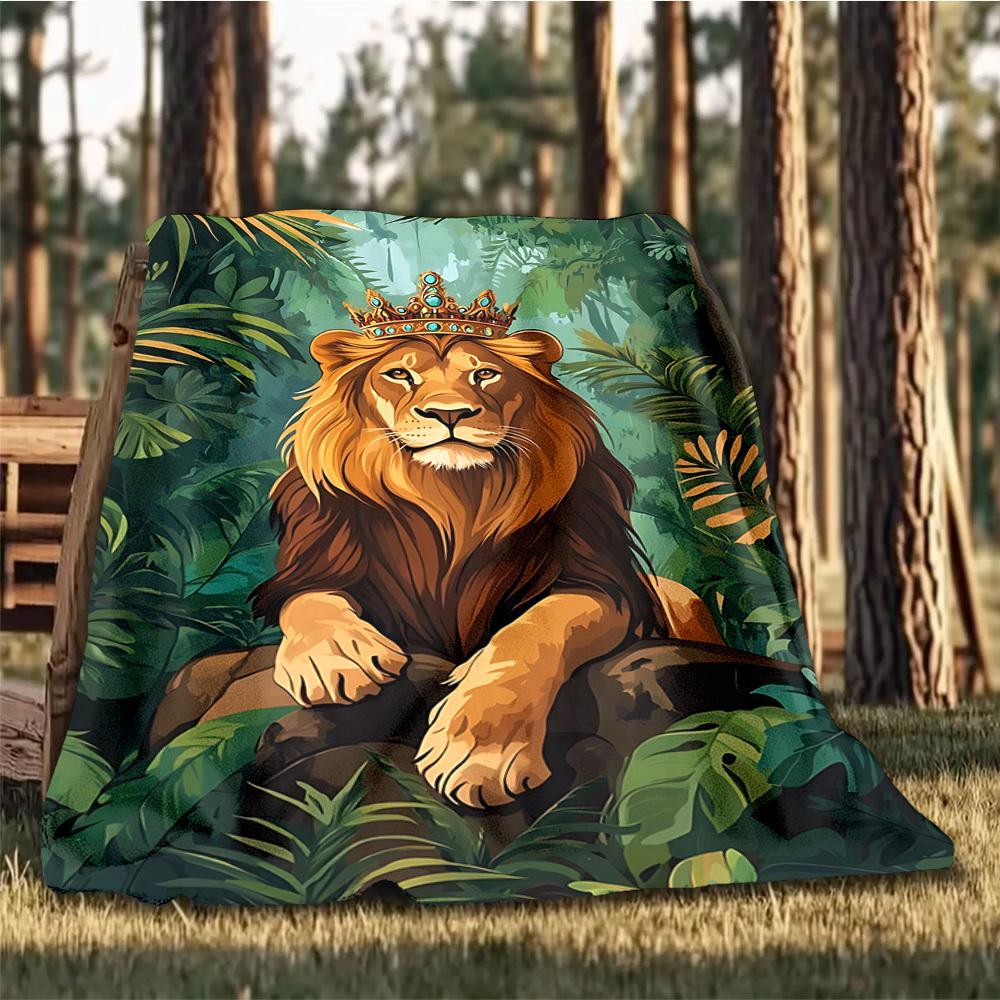 1pc Lion King Jungle Throw Blanket Polyester Fiber, Lightweight Flannel, Soft & Warm, All Season Use for Outdoor, Camping Digital Print