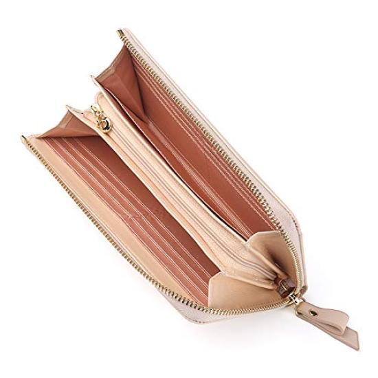 Fair Fairy Long Wallet with Genuine Leather and Simple 160724 Women's L-Zip Ribbon, (Pink Beige, Outlet)