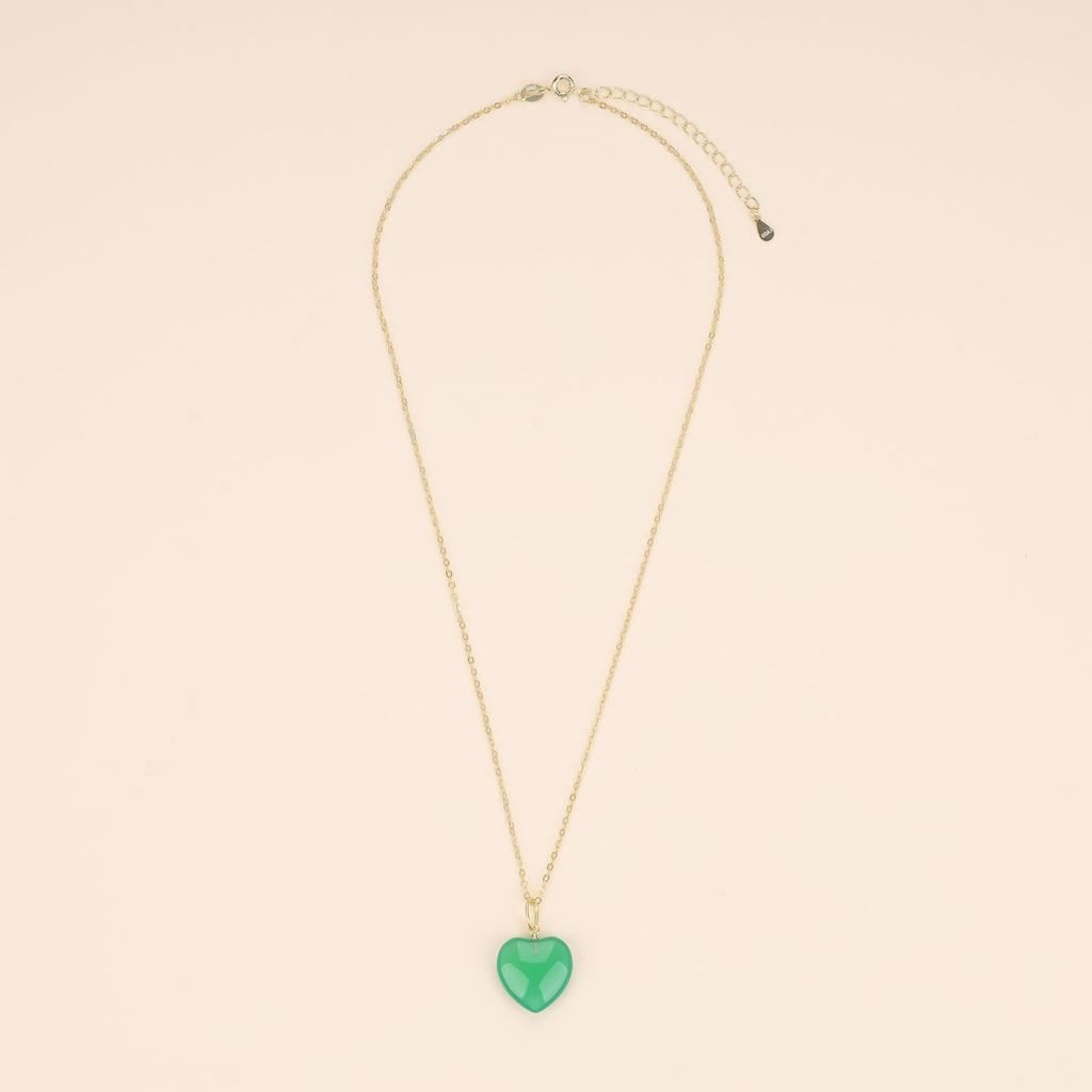 Koai Small Green Agate Heart Healing Power Stone Necklace for Women