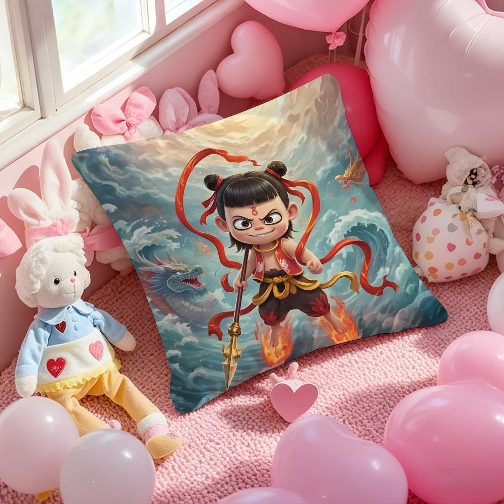Nezha Chinese Anim Cushion Cover Pattern Printed Pillowcase for Living Room Sofa Cushion Cover & Bedroom Decor
