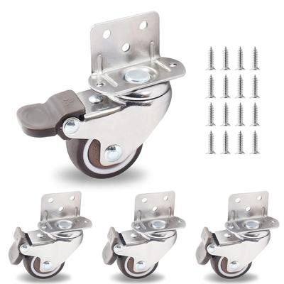 4 Stück 1,5 Zoll L-förmige Schwenkplattenrollen mit Bremse, TPE-Gummi-Leiserad, Metallgehäuse, Rollenersatz für Möbel, Babybett