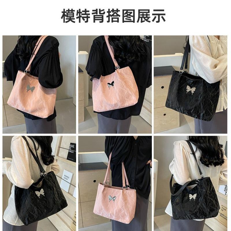Spring and summer new simple high-end texture college student class bag fashionable bow shoulder tote bag