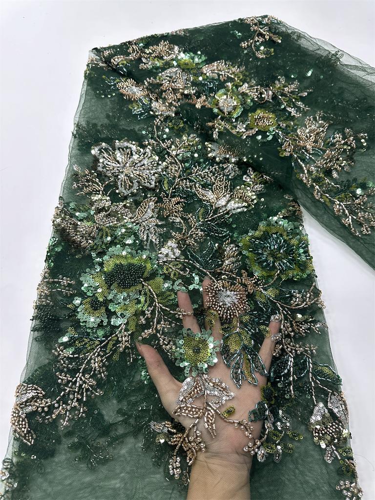 African French Mesh Beaded Lace Fabric 2025 High Quality Nigeria African Tulle Sequin Lace Fabric for Women Evening Party Dress