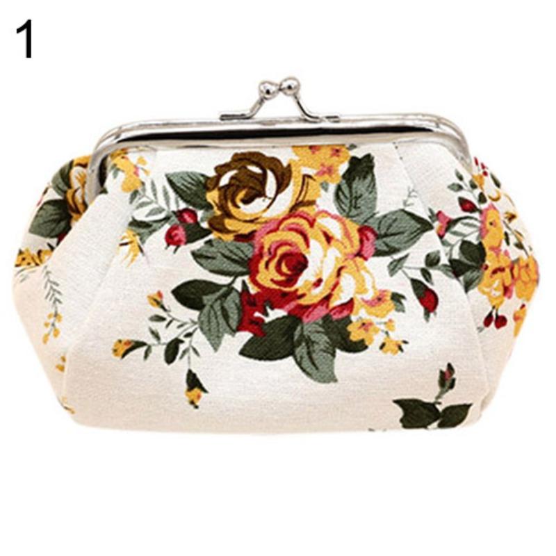 New Women Coin Purses Flower Printed Canvas Wallet Card Holder Coin Purse Clutch Handbag Bag for Beauty