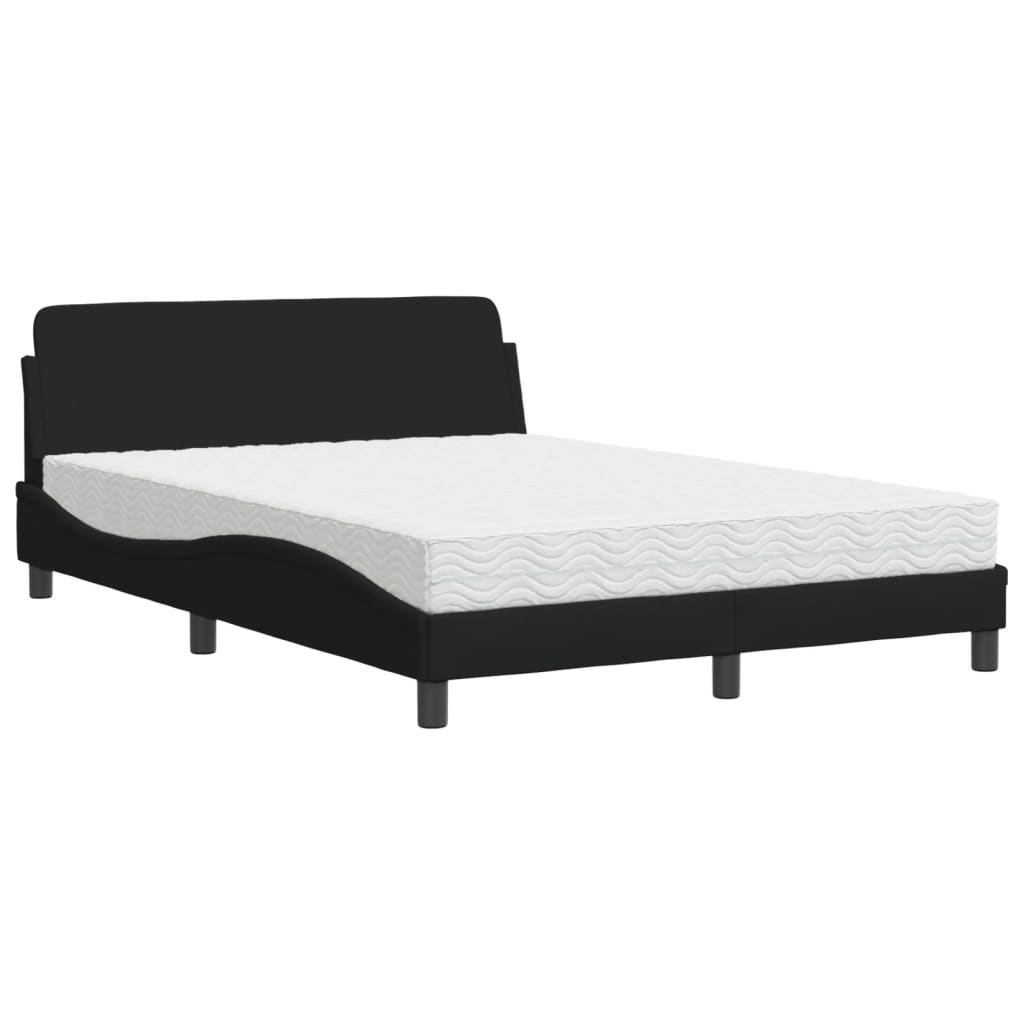 Vidaxl Bed With Mattress, Black, 140X190 Cm, Upholstered