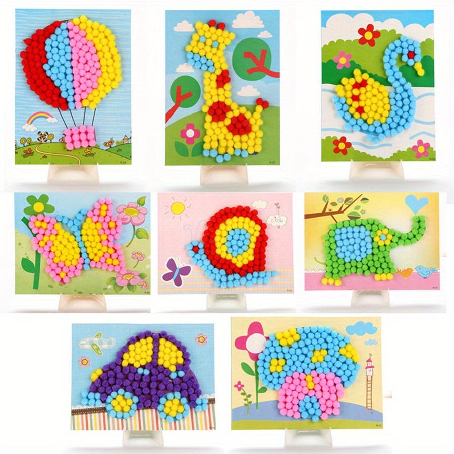 2pcs 16x21cm Colorful Pom-Pom Painting Animal Transportation DIY Art Decor Handmade Craft Painting Supplies Unique Birthday JXB