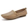 Woman's Leather Hollow Out Big Size Flat Sole Shoes Summer Soft Sole Non Slip Round Toe Shallow Slip On Lightweight Cave Sandals