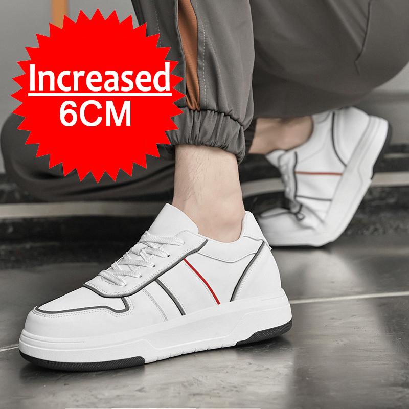 Fashion New Leathe Height Increasing Shoes for Men's 6CM Invisible Elevator Sneakers Fashion White Tennis Sport Formal Shoes Big Size 45