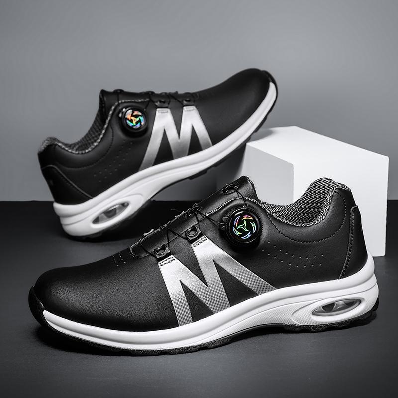 Golf Shoes Air Cushion Men Sports Running Shoes Breathable Lightweight Comfortable Athletic Nonskid Rotating Button Sneakers
