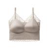 French Lace Satin Camisole Bra, Sexy Deep V Push Up Fixed Cup Bandeau Backless Integrated Lingerie for Women