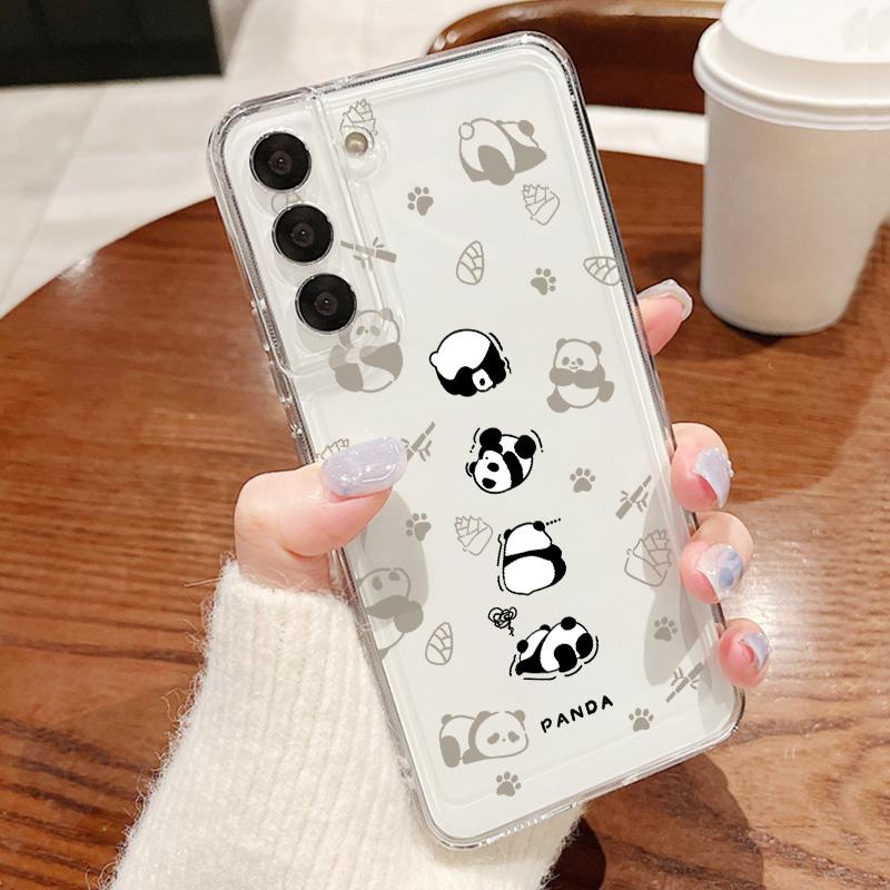 Cute Panda Print Case For iPhone 17 18 Pro Max 17E iPhone 16 15 14 13 Pro Max Plating Lens Frame Clear Soft Cover