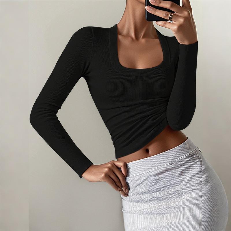 Fashion Y2K Long-sleeved Solid Color Vest T-shirt for Women 2025 Autumn and Winter Versatile Elegant Slim Pullover