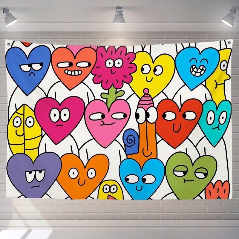 

Скандинавский стиль Милый Маленький Монстр Мультяшный Гобелен Настенное Полотно для Детской Комнаты Студенческого Общежития Спальни Гостиной Прикроватного Декора 74x94cm(29x37in)