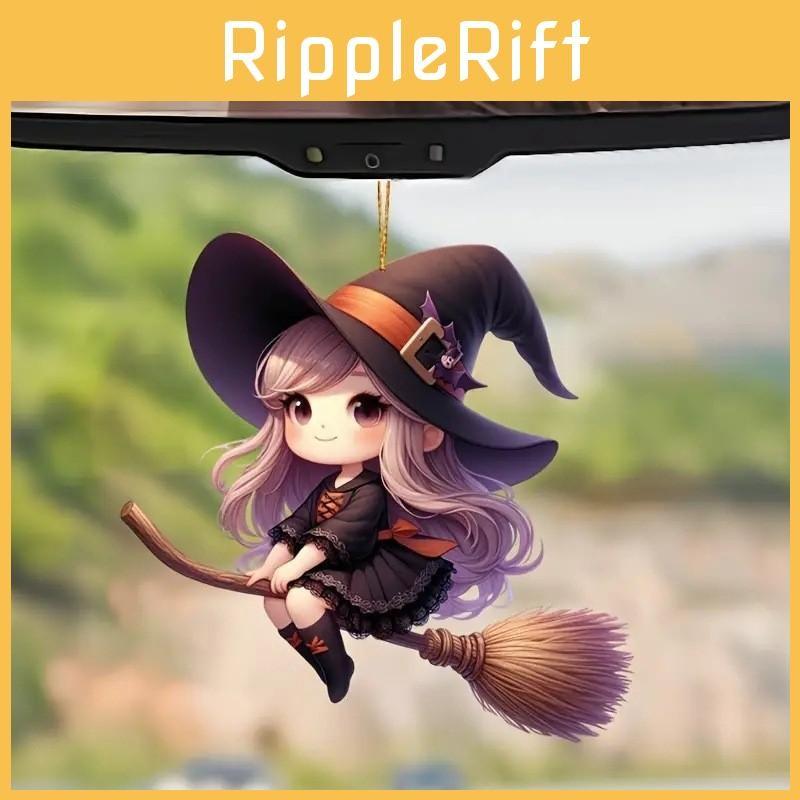 Acrylic Halloween Car Decoration Pendant Cartoon Witch Broom Interior Supplies