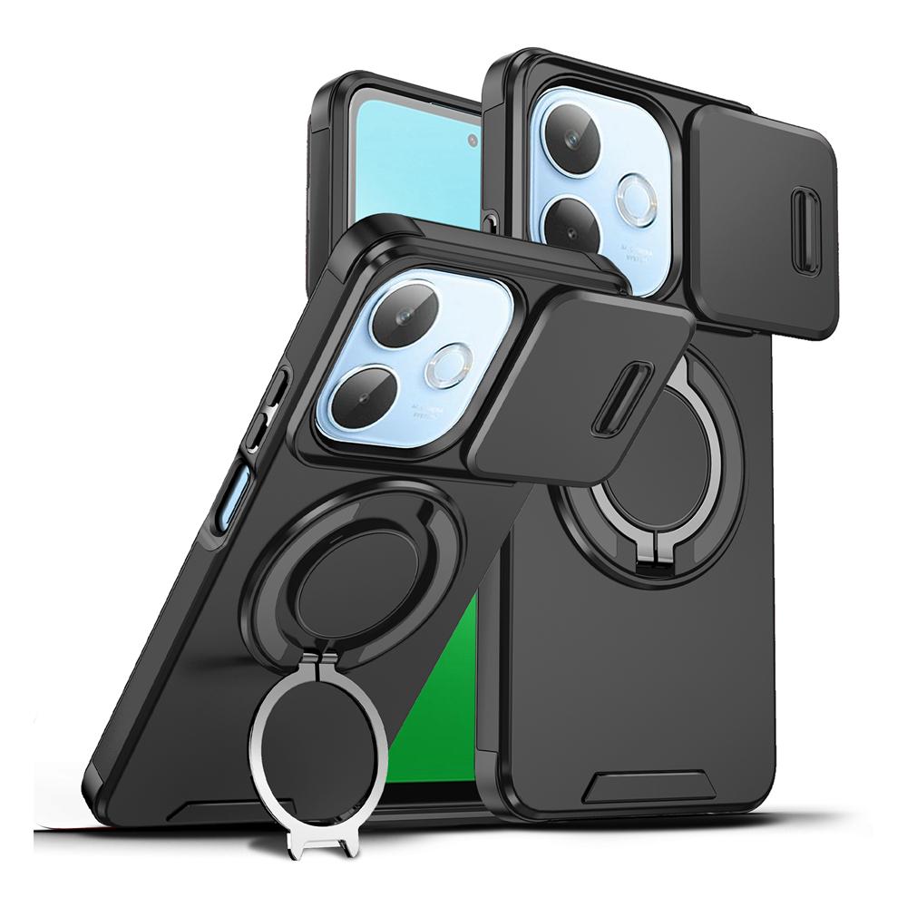 KEYSION 360° Rotating Ring Stand Phone Case for OPPO A5 Pro 5G Slide Camera Protection Magnetic Shockproof Cover for OPPO A5 Pro