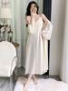 New pajamas ice silk French spring and summer lace nightgown sexy loungewear chest pad long suspender nightgown two-piece set