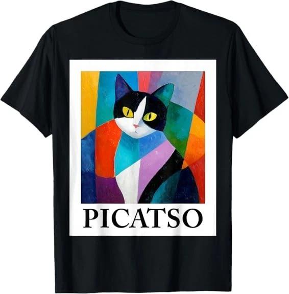 Men s and Women s T-shirts LIMITED Colorful Cubist Cat Art Design – Funny Abstract Picatso T-Shirt S-3XL L