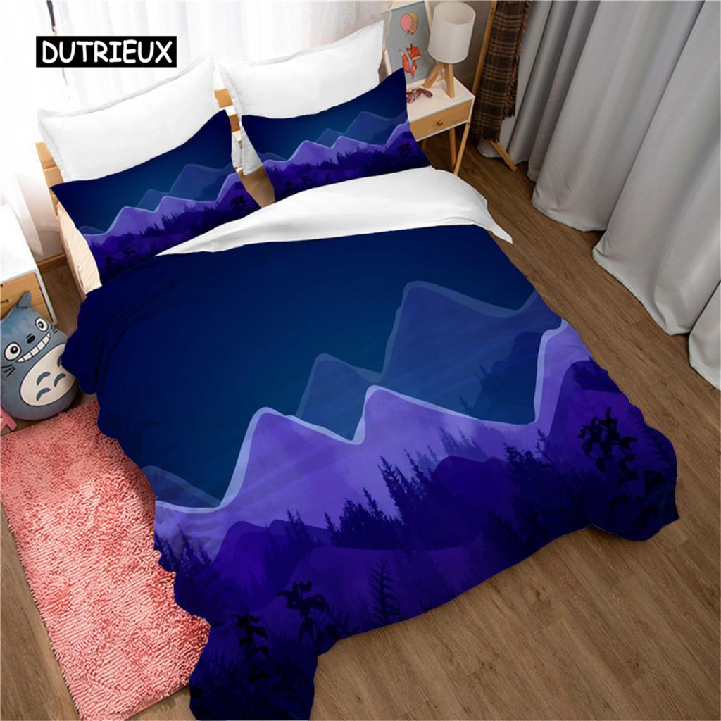 Bettbezug-Set mit Bergmotiv, Wald und helles Mondlicht, Elchlandschaft, Bergbettwäsche-Set, Kingsize, weicher Bettbezug aus Polyester