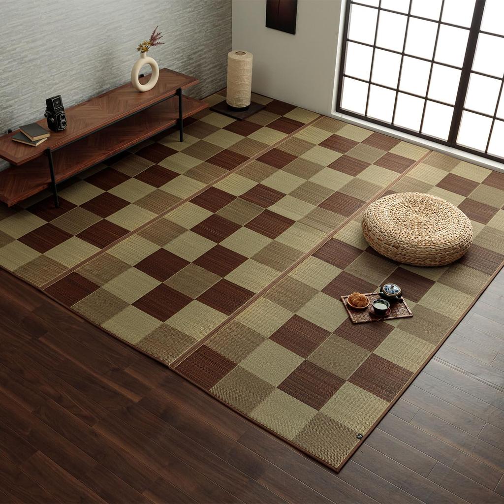 IKEHIKO Igusa Flower Tatami Mat, F Block, Edo-style 2 Tatami Mats, Approx. 174 x 174 cm, Brown, Made in Japan, Urethane Backing #4117902
