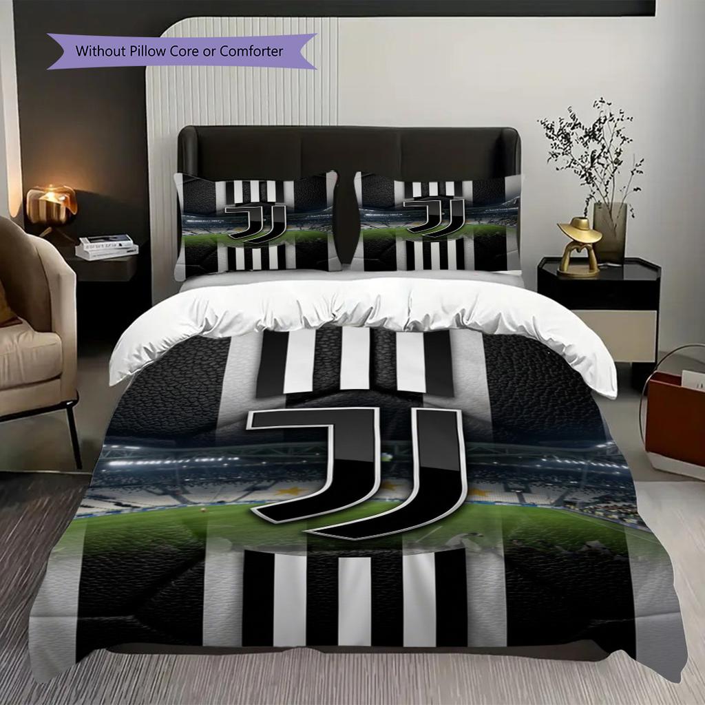 Juventus Streifen Sterne Dreiteiliges Set (1 Bettbezug + 2 Kissenbezüge, ohne Füllung) Bettbezug und Kissenbezug Weihnachts-Geburtstagsgeschenk