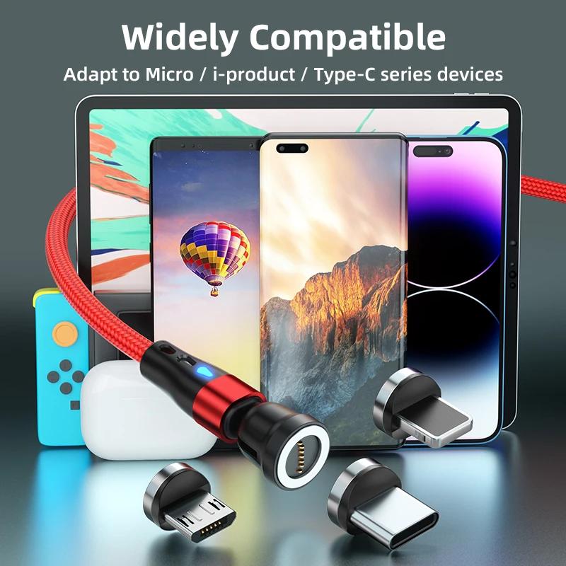 540 Rotate Magnetic Cable 5A Fast Charging Type C Cable For iPhone Xiaomi Realme Micro USB Magnet Charger Phone Data Cord