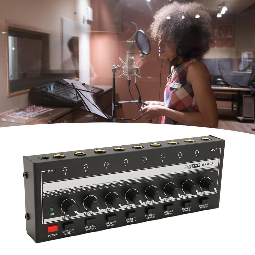 8-Channel Stereo Headphone Amplifier 6.35mm Channel Line Mixer Audio Mixer Band Rehearsal