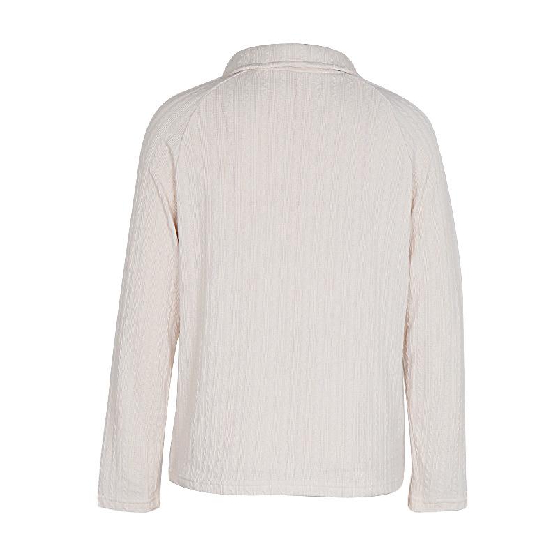 Spring and Autumn Women's Blouse Lapel Solid Color Comfortable Casual Long Sleeve Knit Top