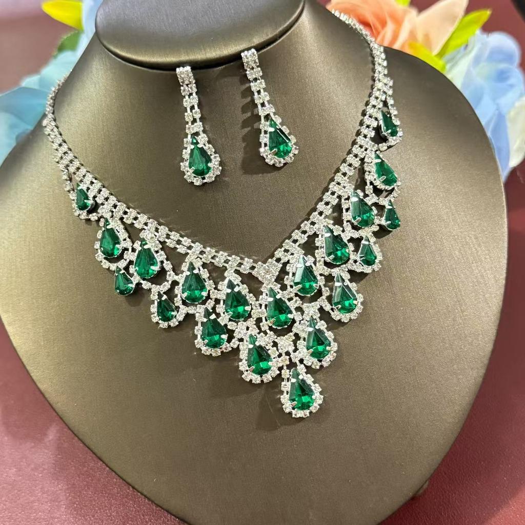 Rhinestone Water Drop Tassel Necklace Set, Heavy Clavicle Chain Retro Versatile Dress Accessories