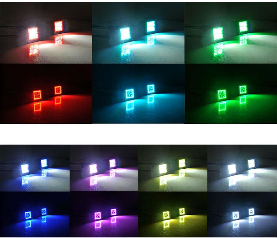 Pair 3x3inch 24W Spot Cube Pods Led Work Light Bar with RGB Angel Eyes