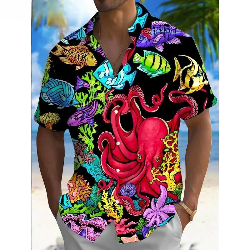 Dreamy Village Pattern Lapel Shirt for Men Flower Bird Boat 3D Printed Hawaiian Shirts Fashion Short Sleeve Tops Button Blouse