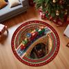 Festive Holiday Train Rug, Gift-Laden Locomotive On Circular Track Carpet, Cheerful Red & Green Mat for Nursery & Living Room