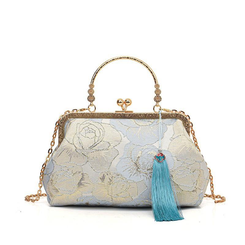 National Style Bag Female Jacquard Fabric Celebrity Clip Niche Evening Wear Handbag Chain Cross-body