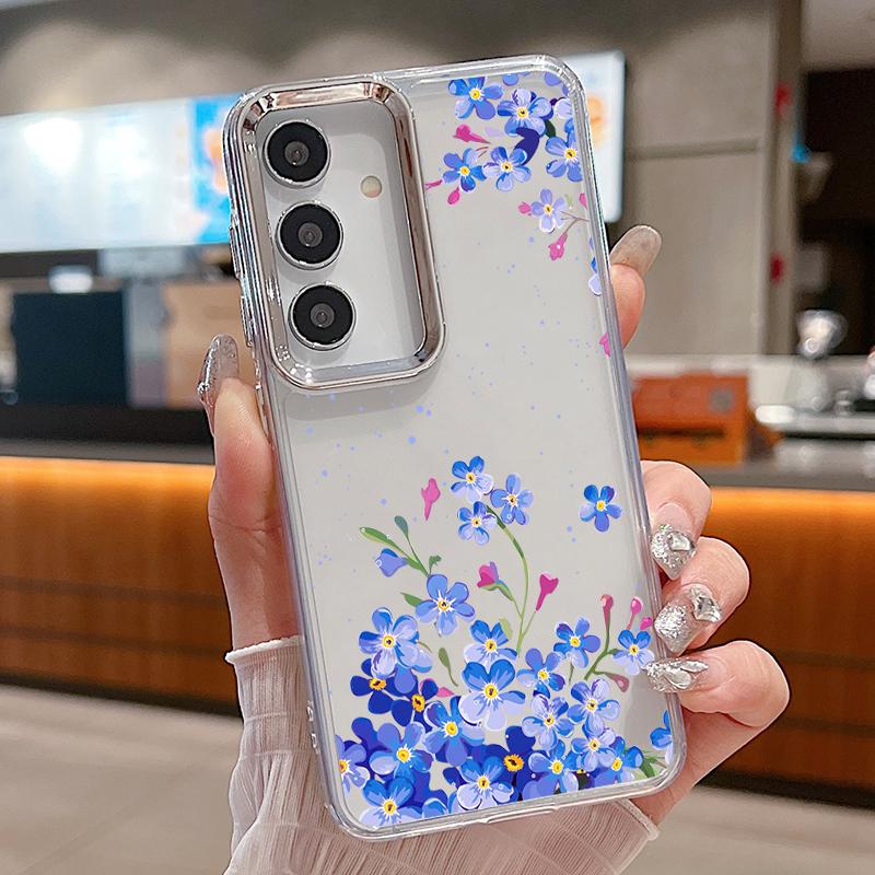 Colorful Flowers Print Case For Samsung S26 S25 Ultra S24 FE S23 Plus S22 S21 A15 A16 A17 A35 A36 A37 A54 A55 A56 A57 5G Plating Lens Soft Cover