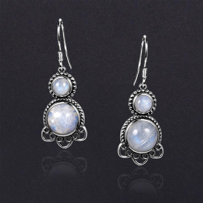 Vintage Ohrringe Silber Oval 9MM Natürlicher Mondstein Blauer Sandstein Ohrring Retro Niedliche Katze Party Ohrschmuck für Frauen Geschenk