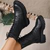 Fashion Fashion Solid Zip Mid Calf Boots for Women Autumn Winter Platform Heels Motorcycle Boots Women Temperament Lace-Up Shoes Woman