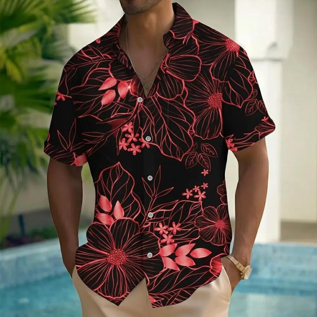 Vacation Style Palm Tree Print Short-Sleeve Shirt, Lapel Button-Down Design, Breathable Fabric, Perfect for Beach Trips and Casual Daily Scenarios