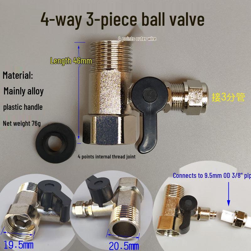 Water Purifier 3-Way Valve with 4-Point to 2/3-Point Conversion, Internal/External Threads, 2.5-Point Compatibility