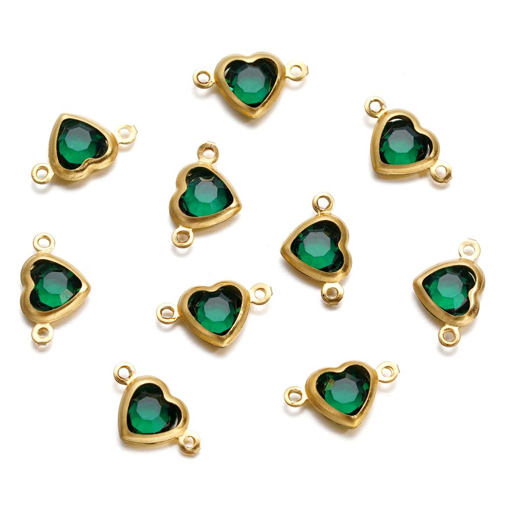 10pcs Stainless Steel Double Holes Heart with Crystal Rhinestones Bracelet Connectors for Necklace Pendants DIY Jewelry Making