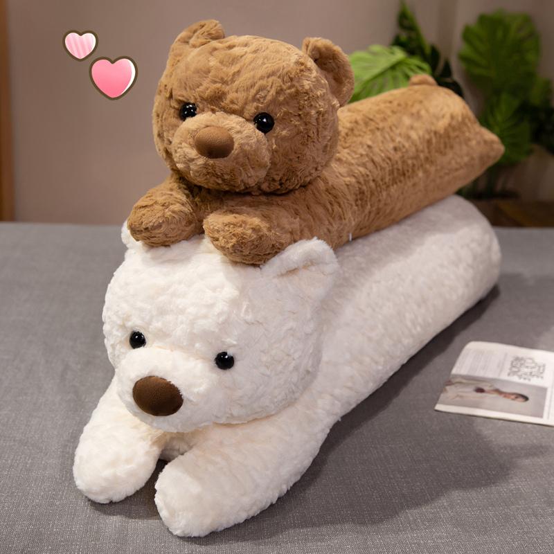 Big Size Cute Lying Bears Dolls Soft Plush Toys Kawaii Stuffed Animals Lifelike Brown Bear Long Pillow Comfort for Kids Gifts