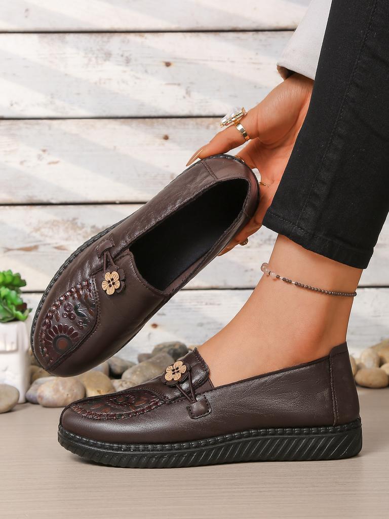 Women's leather flat shoes, spring and autumn women's loafers, classic single-product mother shoes, non-slip and comfortable