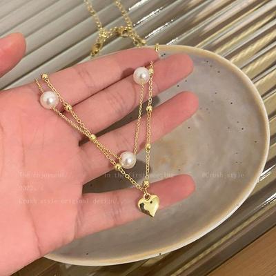 Perlen-Liebesherz-Schichtenhalskette - Sommer Französischer Luxus, Eleganter Choker für Damen